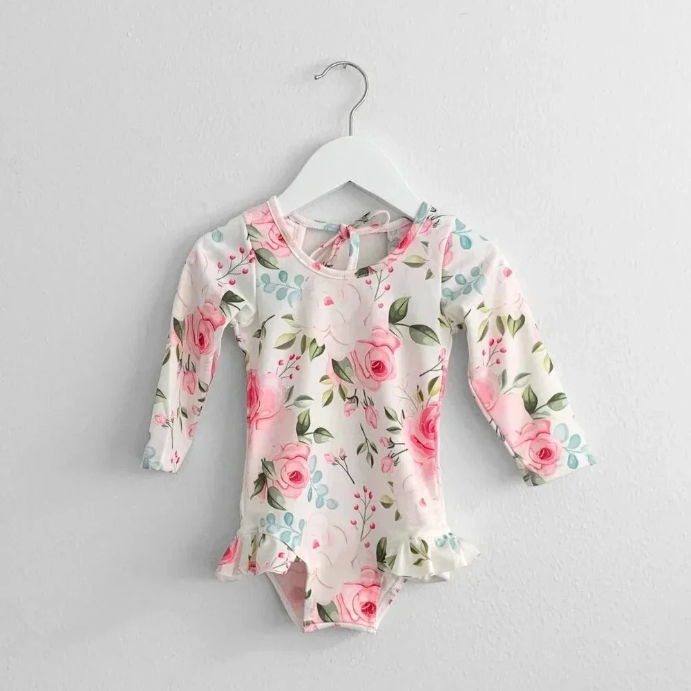 NWT Pretty Girls One-Piece Swimsuit Swimwear for Kids Lovely Floral Print 18-24M